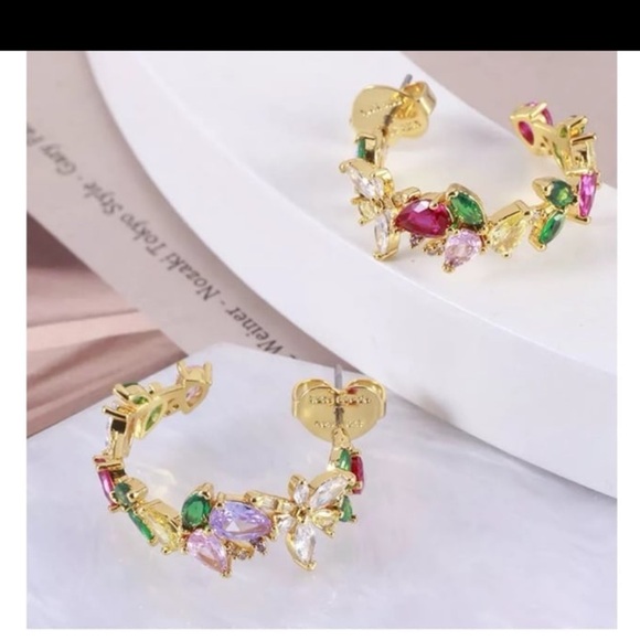 Kate ks Spade Greenhouse Floral Hoops Earrings Flower Crystal cluster - Picture 6 of 13